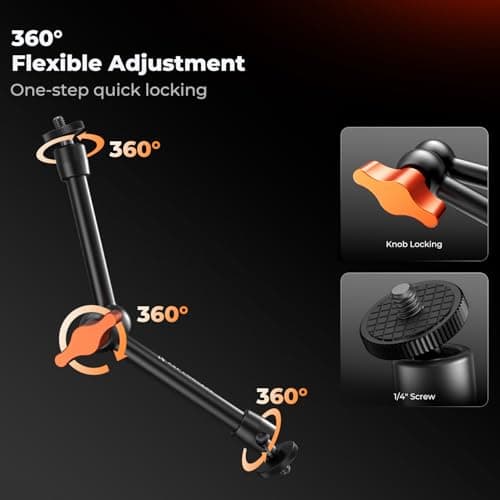 K&F CONCEPT 9.8" Magic Arm Clamp with Phone Holder, 360° Ball Heads Camera Arm Mount for Phone/LED Lights/Monitor/Flash/Microphone/DSLR Camera — view 2