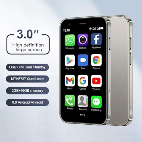CostMvp Mini Phone Unlocked 3.0" Compact Smartphone Android 9 Quad-Core Dual SIM Face ID 2GB+16GB (Up to 128GB SD) 3G 5MP+5MP Dual Cameras (Purple) — view 2