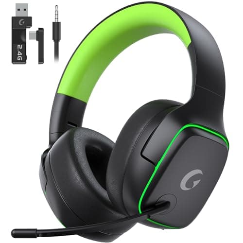 Gvyugke 2.4GHz Wireless Gaming Headsets for PS5, PS4, PC, Switch - Bluetooth 5.3 Gaming Headphones with Noise Canceling Mic, 7.1 Surround Sound, 70H Battery, Blue Lighting - Black Green