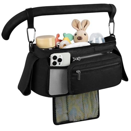 Accmor Universal Stroller Organizer with Insulated Cup Holder Detachable Phone Bag and Shoulder Strap,Stroller Bag Caddy Organizer Fits for Uppababy, Baby Jogger, Britax Strollers — view 2