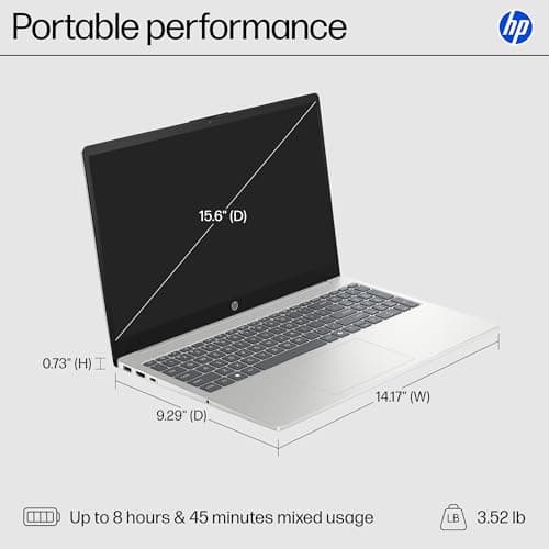 HP 15.6 inch Laptop, HD Touchscreen Display, AMD Ryzen 3 7320U, 8 GB RAM, 128 GB SSD, AMD Radeon Graphics, Windows 11 Home in S Mode, Natural Silver, 15- fc0099nr — view 4