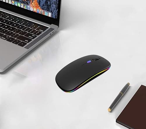 WREANU Wireless Bluetooth Mouse Rechargeable Laptop Mice with LED Lights Silent Slim Use(BT5.2 and 2.4G Portable USB) Dual Mode Computer Mouse for Laptop/iPad/Tablet/Apple/Computer/Mac (Black) — view 6