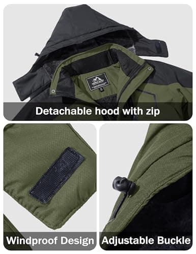 MAGCOMSEN Winter Coats for Men Fleece Lined Jacket with Muti-Pockets Water Resistant Snow Ski Jackets Army Green XL — view 3
