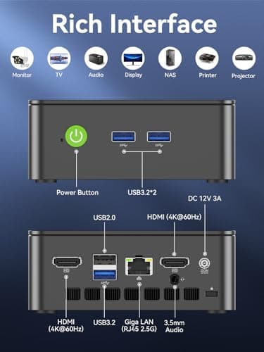 GMKtec Mini PC Computers Intel N95 Processor (Turbo 3.4GHz) 8GB DDR4 256GB SSD Desktop Computer 4K Dual HDMI Display/3x USB3.2/WiFi 5 BT5.0/RJ45 Ethernet Nucbox G3S — view 4