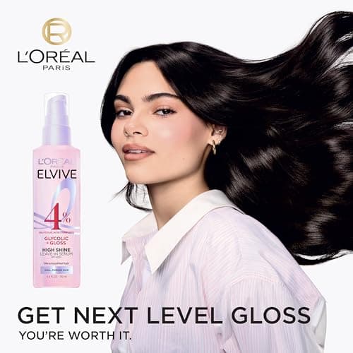 L'Oreal Paris Elvive Glycolic + Gloss High Shine Leave-In Hair Serum, Smooths Dull, Porous Hair Into High-Shine, Glossy Hair, 4.4 Fl Oz — view 2
