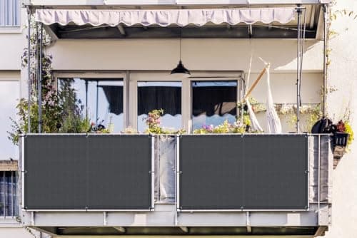 LOVE STORY 3' x 10' Dark Grey Balcony Privacy Screen Fence Cover, HDPE Material UV Protection Weather-Resistant,Shield for Deck, Patio,Backyard,Outdoor Pool,Porch,Railing — view 5