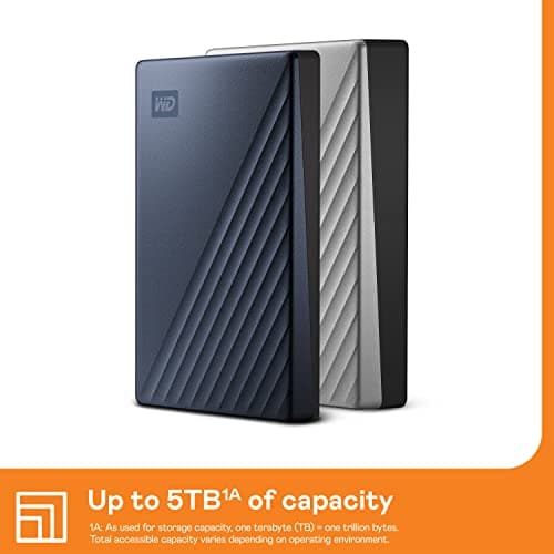 WD 5TB My Passport Ultra, Blue, Portable External Hard Drive, backup software with defense against ransomware, and password protection, USB-C and USB 3.1 - WDBFTM0050BBL-WESN — view 3