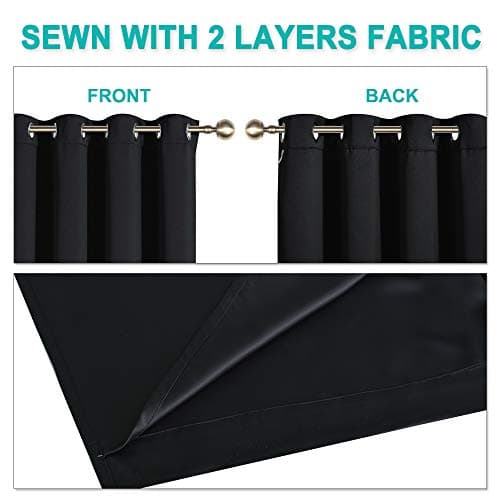 NICETOWN Extra Long Truly Blackout Drapes for Hall and Villa, 52-inch Width Each Panel, 102-inch Length, Black, 2 Pieces, 100% Blackout Window Curtain Panels with Black Lined for Night Shift Worker — view 4
