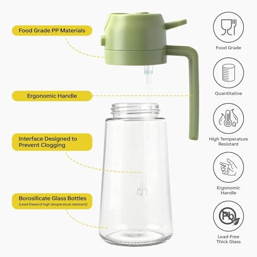 2Pack Glass Oil Sprayer for Cooking 16oz/470ml, 2 in 1 Oil Dispenser with Label Stickers & Portion Control, Kitchen Gadget for Air Fryer, Salad, BBQ, Frying（Black+Green） — view 3