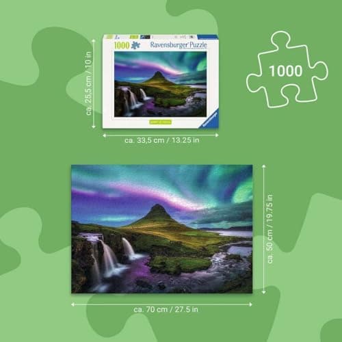 Ravensburger Aurora Over Kirkjufell 1000 Piece Jigsaw Puzzle – Northern Lights Iceland Landscape, Immersive Challenge for Adults & Teens — view 2