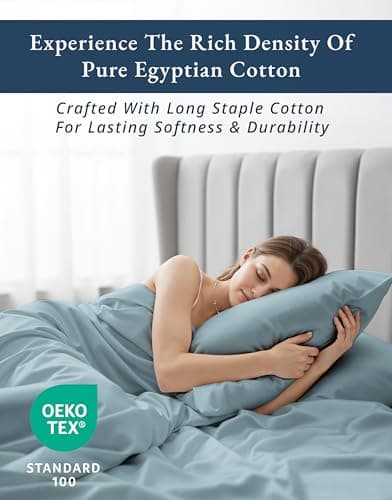 100% Egyptian Cotton King Size Sheets- Naturally Breathable & Durable Winter Comfort, Ultra-Soft Hotel Comfort with 15" Deep Pocket King Sheet Set, Silky Sateen Weave Luxury You Can Feel- French Blue — view 3