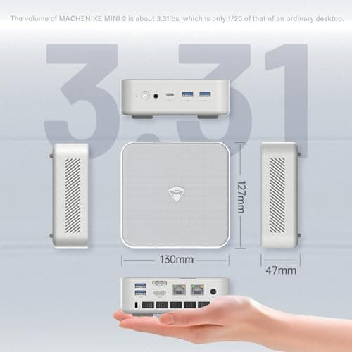 Machenike Machcreator Mini2 7940H Entry Mini Desktop, AMD Ryzen 9 7940H, AMD Radeon Graphics, 16GB DDR5 RAM, 512GB SSD, Wi-Fi 6, W11H, Bluetooth, White — view 2