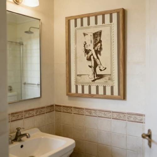 Framed Vintage Cowgirl Funny Bathroom Canvas Wall Art, Retro Stamp Style Western Rustic Wall Decor, Beige Brown Cowboy Boots Picture for Bathroom Laundry Room Bedroom Farmhouse Home Decoration — view 5