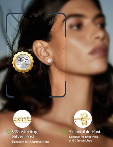 FIBO STEEL Hypoallergenic Stud Earrings for Women - 4Pairs Sterling Silver Earrings 14K Gold Plated Big Simulated Pearl Love Knot Brilliant Cubic Zirconia CZ Halo Stud Earrings for Sensitive Ears — view 2