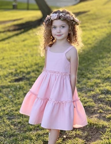 Arshiner Girls Spaghetti Strap Dress Pink Toddler Dress Summer Dresses Kids Beach Casual Sundresses Size 5 — view 4