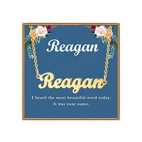 Ldurian Custom Name Necklace, Reagan Name Plate Pendant Necklace Pre Gifts, Charm Necklaces Jewelry for Birthday Anniversary
