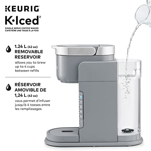 Keurig K-Iced Single Serve K-Cup Pod Coffee Maker, Featuring Simple Push Blue Button Brew Over Ice, Grey — view 5