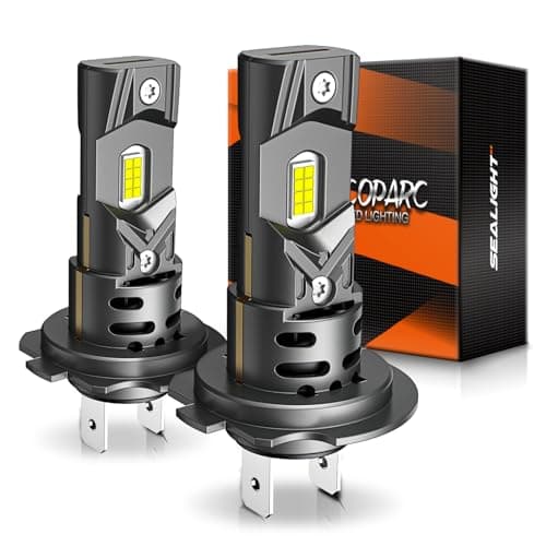SEALIGHT H7 LED Headlight Bulbs, 40000 Lumens 800% Brighter 6500K Cool White, All-in-One Mini Size H7 Led Bulbs with Fan, Plug and Play, Halogen Replacement, Pack of 2