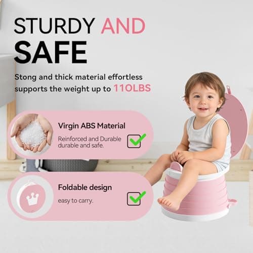 Portable Foldable Toddler Travel Potty - Medium Pink Potty Seat, Emergency Toilet for Car Camping Hiking, Lightweight Potty Chair for Indoor Outdoor Toddler Use (Pink) — view 4