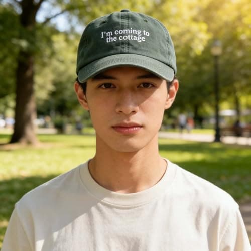 Gpaej I'm Coming to The Cottage Hat, Embroidery Text Vintage Style Hockey Theme Baseball Cap Green — view 5