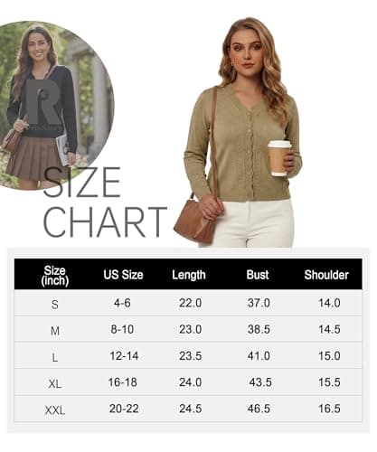 PrinStory Lightweight Long Sleeve Cardigan for Women V Neck Scalloped Edge Knit Cropped Sweater Cardigans White L — view 5