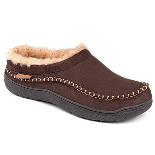 Zigzagger Men's Slip On Moccasin Slippers, Indoor/Outdoor Warm Fuzzy Comfy House Shoes, Fluffy Wide Loafer Slippers,Coffee, 9-10 D(M) US — view 4