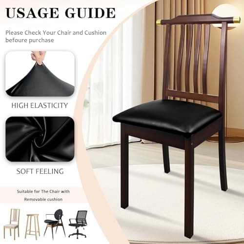 Lufyzora Pu Leather Dining Chair Seat Covers Set of 6, Waterproof Kitchen Chair Covers Stretch Chair Cover for Kitchen/Dining Room/Hotel, Tasteless seat Covers for Chairs (Black - 6 PCS) — view 5
