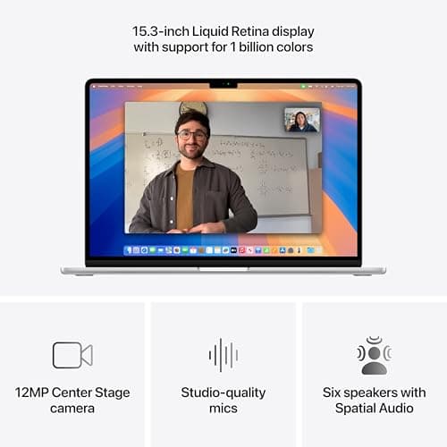 Apple 2025 MacBook Air 15-inch Laptop with M4 chip: Built for Apple Intelligence, 15.3-inch Liquid Retina Display, 16GB Unified Memory, 512GB SSD Storage, 12MP Center Stage Camera, Touch ID; Silver — view 3