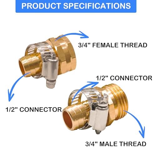 Hourleey Garden Hose Repair 1/2 Inch, Aluminum Mender Hose Connector Fitting with Clamp, Fit 1/2" Male & Female Hose Connector, 5 Sets