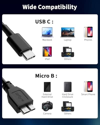 ITD ITANDA Micro B to USB C, 1.5FT USB 3.0 Cable External Hard Drive Cord Compatible with Seagate, WD Toshiba, MacBook Pro/Air, iPad, iPhone, Samsung Galaxy S24 etc — view 4