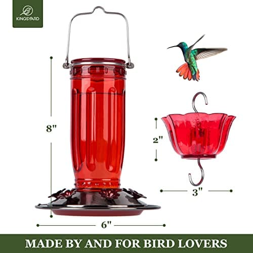 Kingsyard Glass Hummingbird Feeder for Outdoors Wild Bird Feeder with 6 Feeding Ports Hanging for Garden Yard, Red (Ant Moat Included) — view 6