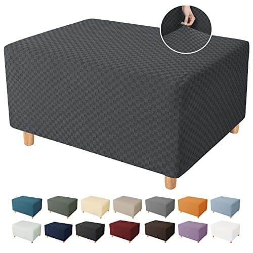 YEMYHOM Ottoman Cover Latest Jacquard Design High Stretch Folding Storage Footstool Protector Rectangle Removable Slipcover (Ottoman Small, Dark Gray)