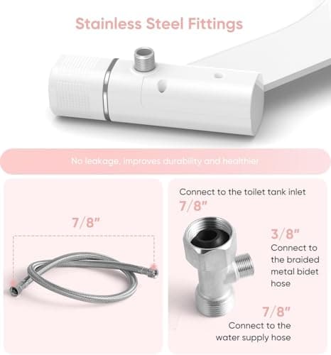 Ultra-Slim Bidet Attachment, Posterior&Feminine Wash-(Retractable Dual Nozzles), Non-Electric Bidet Attachment for Toilet Seat, Adjustable Fresh Cold Water Pressure, Stainless Steel Inlet (White) — view 3