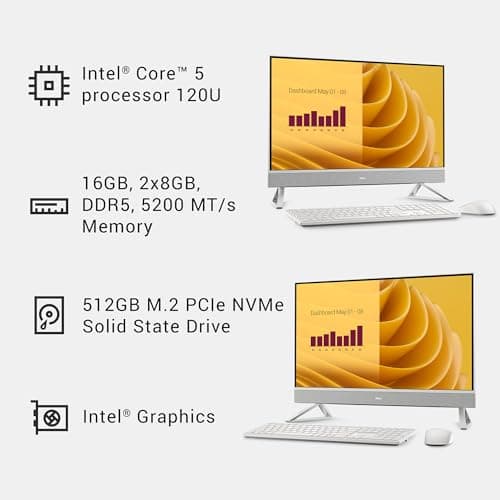 Dell 27 All-in-One Desktop ec27250-27-inch FHD (1920 x 1080) Display, Intel Core 5 Processor 120U, Graphics, 16GB DDR5 RAM, 512GB SSD, Windows 11 Home, Onsite Service - White — view 8