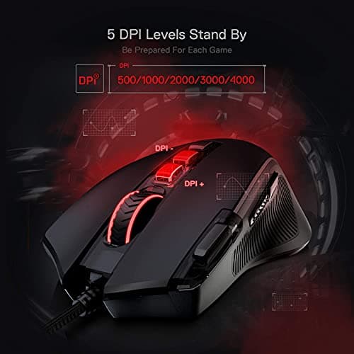 Redragon M612 Predator RGB Gaming Mouse, 8000 DPI Wired Optical Mouse with 11 Programmable Buttons & 5 Backlit Modes, Software Supports DIY Keybinds Rapid Fire Button — view 5