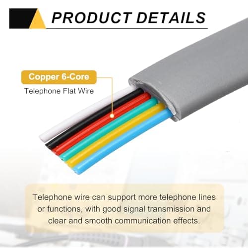 1 Pack Telephone Cord, 6.6ft Phone Cable RJ12 6P6C Male to Male Straight Wired Handset Cord for Home, Office, Grey — view 2