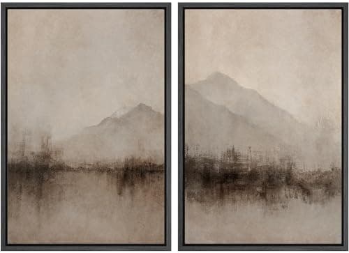 MUDECOR Framed Canvas Print Wall Art Set Abstract Mountain Landscape Soft Earth Tones Illustrations Modern Art Decorative Calm/Zen for Living Room, Bedroom, Office - 24"x36"x2 Black
