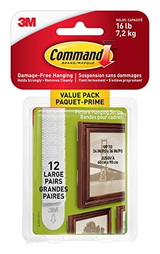 Command Large Picture Hanging Strips, Damage Free Hanging Picture Hangers, Wall Adhesives for Wall Decor, 12 White Adhesive Pairs (24 Command Strips)