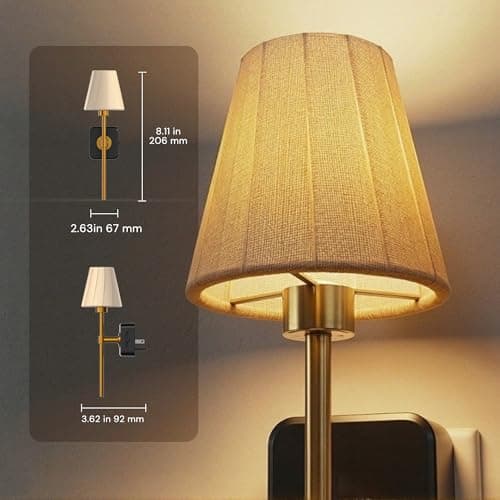 L LOHAS LED Night Lights Plug into Wall, 2 Pack Pleated Fabric Cover Night Light, Dusk to Dawn Sensor Vintage Nightlight, 0-100LM Dimmable, for Bedroom Living Room Hallway — view 4