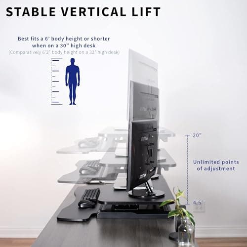 VIVO 36 inch Desk Converter, K Series, Height Adjustable Sit to Stand Riser, Dual Monitor and Laptop Workstation with Wide Keyboard Tray, Black, DESK-V036KB — view 3