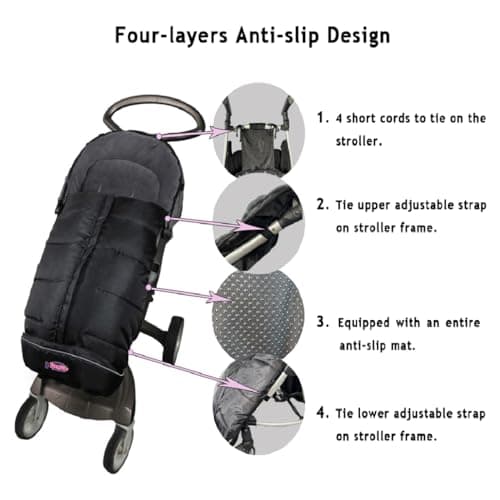 German Designed Universal Stroller Footmuff, 2 Way Zippers Style Easy for Baby in&Out, Length Extensible,Temperature Adjustable Footmuff Fits Baby Growth,Reflective Strips Around Bunting Bag — view 2