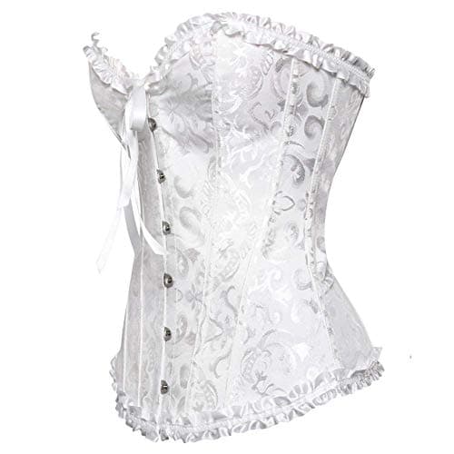 KSHUN Women Plus Size Corset Bustier Tops Sexy Lace Up Overbust Bustier Bodyshaper (White,Small) — view 3