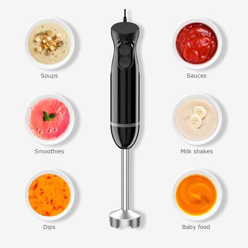 Bonsenkitchen Hand Blender, Immersion Blender with 2 Mixing Speed, Electric Handheld Mixer Portable Stick Mixer with Stainless Steel Blades for Soup, Smoothie, Puree, Baby Food — view 2