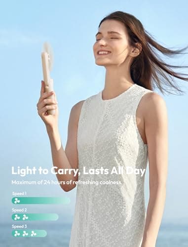 Aecooly Slim Portable Fan, Thin Handheld Fan, USB Rechargeable Mini Personal [24H Max Cooling Time], Battery Powered Small Foldable Pocket for Travel, Summer, Gifts for Women, Girls -Beige — view 3