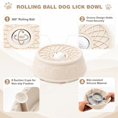 Dog Lick Bowl, Slow Feeder Dog Bowls for Liquid Treats, Food-Grade Silicone Anti-Slip Dog Licking Toy, Bone Broth and Yogurt Puzzle Feeder for Large Medium Puppy Pet & Cats Helps Protect the Stomach
