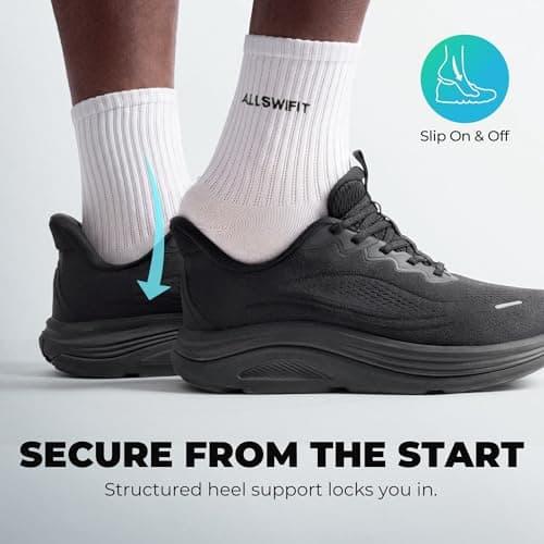 ALLSWIFIT Men's Slip On Wide Toe Box Walking Shoes Hands-Free Barefoot Cushion Running Tennis Arch Support Gym Workout Athletic Fashion Sneakers StediCloud,Size 9.5,All Black,SARS26002M — view 7