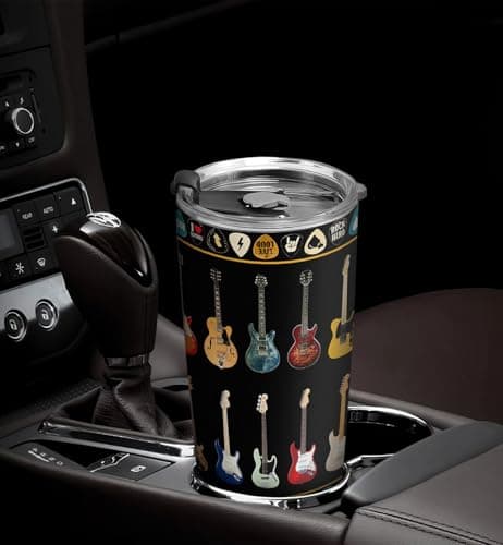 64HYDRO 20oz Electric Guitar Tumbler Cup - Music Gifts for Men, Musicians, Guitar Players - Insulated Travel Coffee Mug With Lid - Valentine's Day Gift — view 4