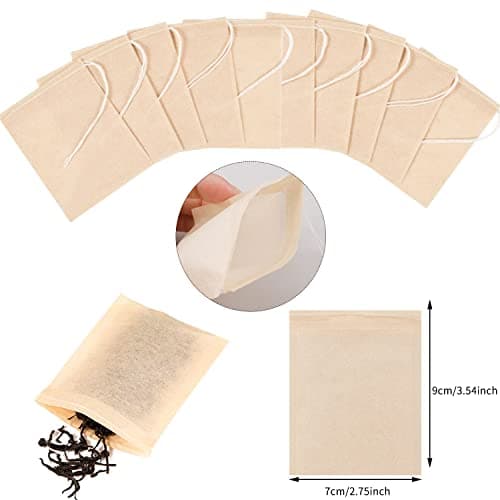 100 Pcs Tea Bags for Loose Tea, Disposable Tea Bags with Drawstring Tea Filter Bags Empty Tea Bags for Loose Leaf Tea and Coffee (3.54 x 2.75 inch) — view 2