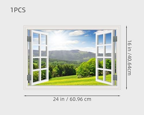 FLFK Fake Window Wall Sticker - Landscape Faux Window Wall Mural for Wall Decor, Stick and Peel Wall Decals,24"x16"