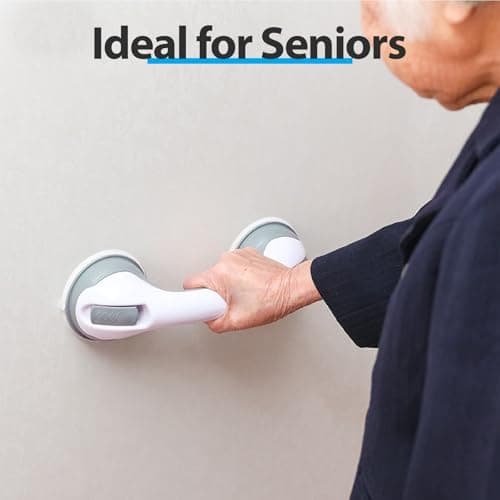 12" Grab Bars for Shower & Bathtub, 2-Pack Strong Suction Removable Shower Handles for Elderly Seniors Handicap – No Drilling Safety Grab Bar Replacement for Bathroom Wall, Grey — view 5